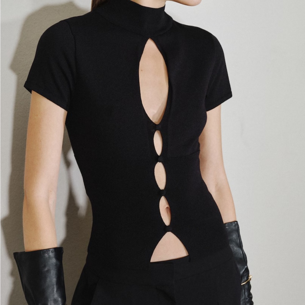 NWT Mango Black Cut-Out Short Sleeve Top